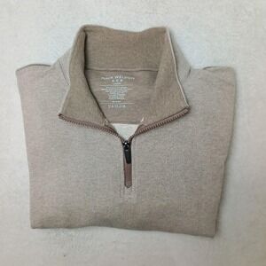 Mack Weldon Sweater Mens L Beige Ace 1/4 Zip Mock Neck Herringbone Pullover